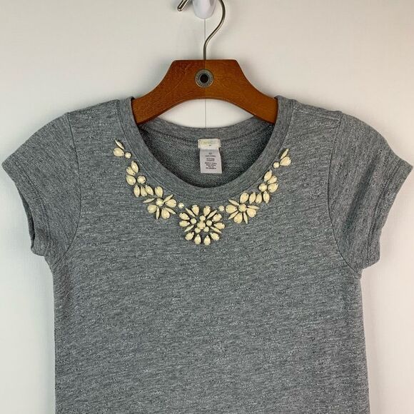 Crewcuts Girls Terry Pullover Beaded Necklace Jersey Short sleeve Dress Grey 12 - Picture 3 of 9